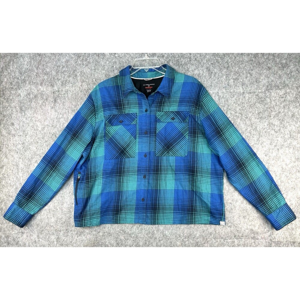Wrangler ATG Shirt M Blue Plaid Long Sleeve Button All Terrain Gear Flannel